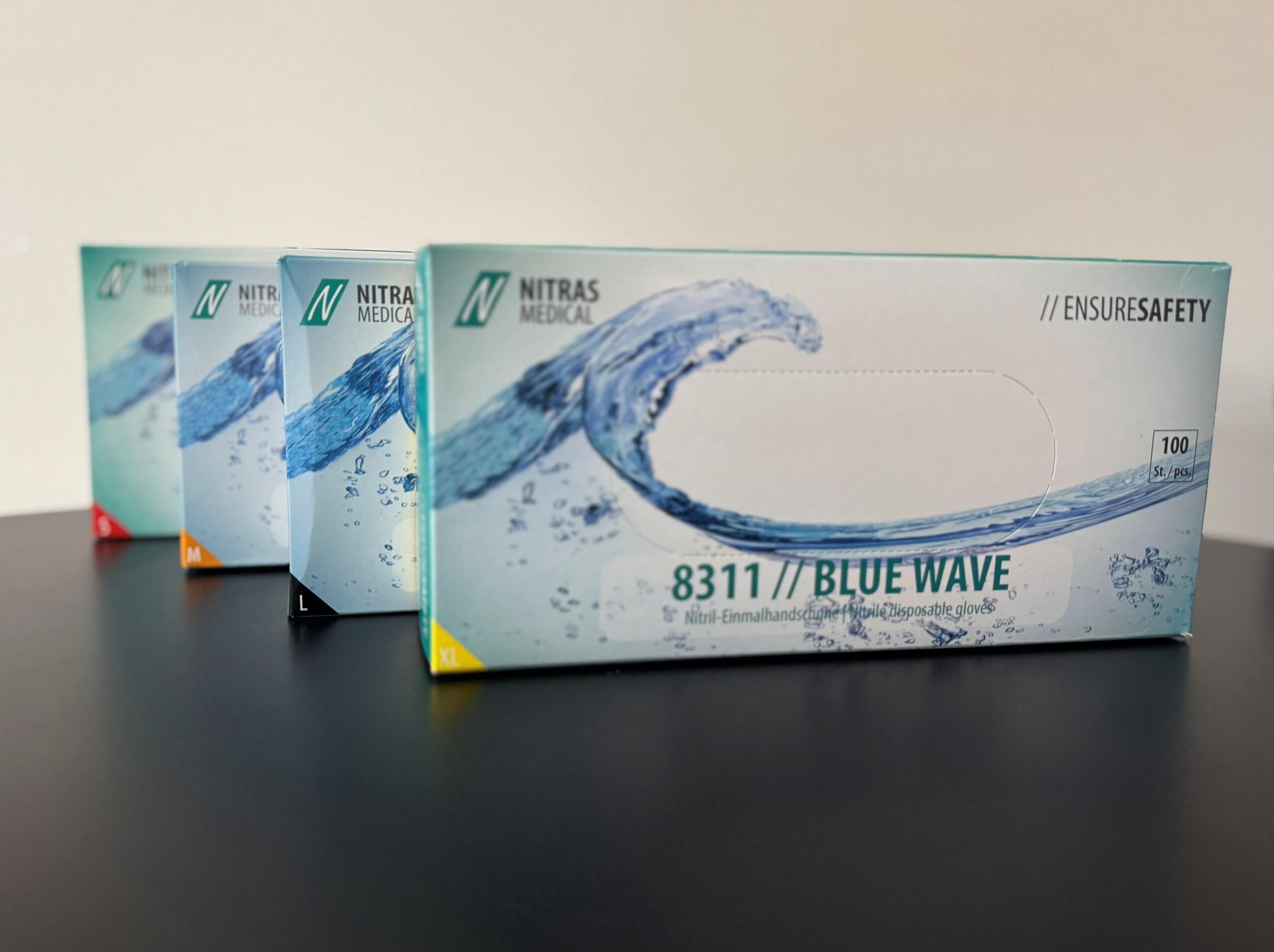 NITRAS BLUE WAVE Nitril Einmalhandschuhe, blau in verschiedenen Größe S,M,L und XL